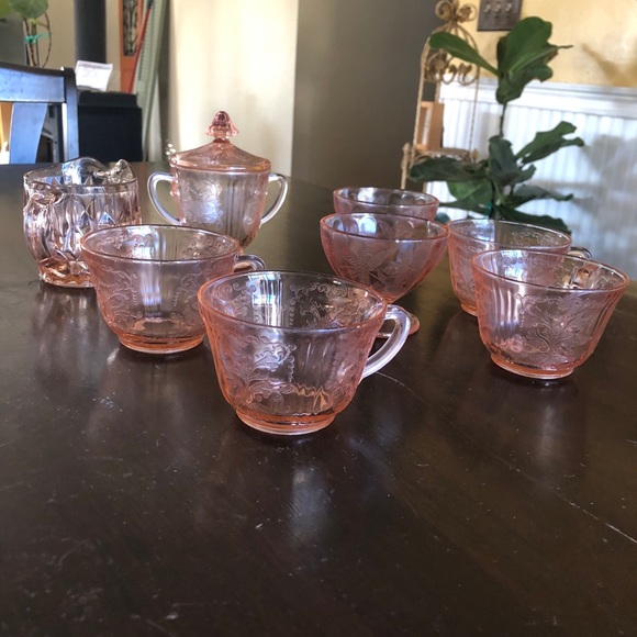 Mismatch set of 8 pink depression glass